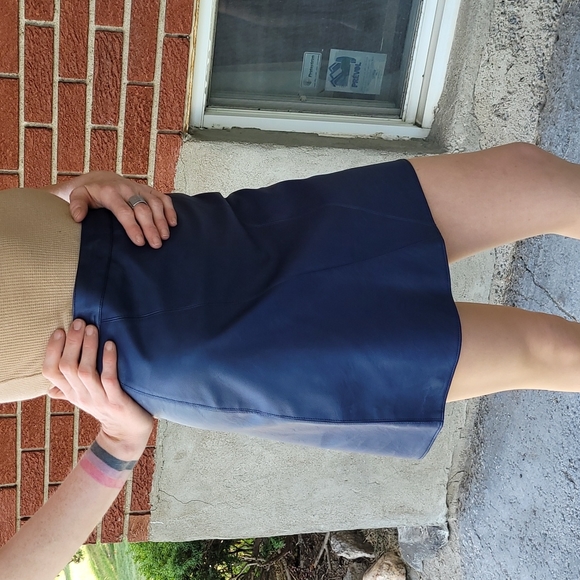 Vegan Leather Mini Skirt | Dark Blue | BNWOT - Picture 2 of 5